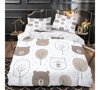 Caras de osos lindos Funda de Edredón Microfibra Suave Diseño 3D 3 Piezas Cremallera Oculta con Fundas de Almohada Suave Patrón infantil minimalista Funda Edredon for familia Single（140x200cm）