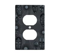 Caras dúplex para toma de corriente, placa de pared, diseño étnico artístico de sol, remolinos de sol, color negro, tamaño estándar, doble toma de corriente, para dormitorio, baño, cocina, decoración