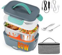 Carastek 80W Fiambrera Eléctrica 3 en 1 Calentador de Comida Portatil 12V 24V 220V para Coche Camión y Trabajo Fiambrera Termica Termo Comida Caliente Acero Inoxidable 1.5L Tartera Eléctrica Portatil