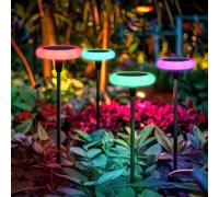 Carastek Luces Solares LED Exterior Jardin 4 Piezas luces solares exteriores Impermeable IP65 Lámparas Solares Extra Brillantes de 34 lúmenes para Patio Césped Pasillo Terraza Paisajes Caminos (RGB)