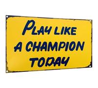 Carastora Letrero de metal vintage divertido sarcástico para decoración de pared, letrero de decoración de pared Play Like A Champion Today, letrero de estaño de metal, letrero de hojalata, decoración
