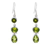 CaratYogi Piedras preciosas naturales Pendientes colgantes de peridoto Plata de ley 925 Pendiente de anzuelo para mujeres y niñas Bisel de joyería de piedra natal