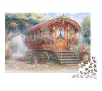 Caravane vintagePuzzles Pour Adultes 52x38cm/1000pcs,Jeux De Défi Style de Jardin Romantique
