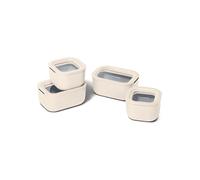 Caraway Juego de 11 recipientes de almacenamiento de alimentos para alimentos, vidrio recubierto de cerámica no tóxico, tecnología de liberación de aire, diseño compacto y apilable, color crema