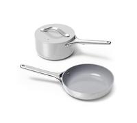 Caraway Juego de mini utensilios de cocina - Sartén de cerámica antiadherente (1.05 cuartos de galón, 8 pulgadas) (1.75 cuartos de galón) y estante de almacenamiento - no tóxico, libre de PTFE y PFOA