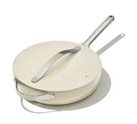 Caraway Sartén de cerámica con tapa - Interior duradero y no tóxico con revestimiento de cerámica - Asas de acero inoxidable - Inducción, gas y estufa eléctrica - Apto para horno - Crema
