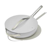 Caraway Sartén de cerámica con tapa - Interior duradero y no tóxico con revestimiento de cerámica - Asas de acero inoxidable - Inducción, gas y estufa eléctrica - Apto para horno - Gris
