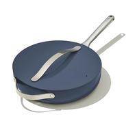 Caraway Sartén de cerámica con tapa, interior recubierto de cerámica duradera y no tóxica, asas de acero inoxidable, apta para inducción, gas y estufas eléctricas, apta para horno, azul marino