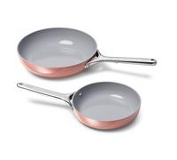 Caraway Sartén Duo de cerámica antiadherente (8 y 10.5 pulgadas), no tóxica, libre de PTFE y PFOA, apta para horno y compatible con todas las estufas (gas, eléctricas e inducción), Perracotta