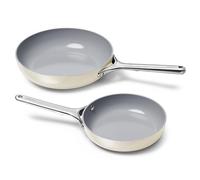 Caraway Sartén Duo de cerámica antiadherente (8 y 10.5 pulgadas), no tóxica, libre de PTFE y PFOA, apta para horno y compatible con todas las estufas (gas, eléctricas e inducción), color crema