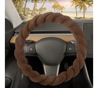 Carbella Twisted Fur Brown Soft Steering Wheel Cover, Standard 15 Inch Size Fits Most Vehicles, Fuzzy Fluffy Car Steering Cover with Soft Faux Fur To