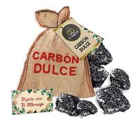 Carbón de Reyes Artesano con Tarjeta para Mensaje Personal · 100 grs · Saco de tela con Carbon Dulce Navidad de Reyes · Dulce Carbón de Navidad · Comestible de Carbon Azucar Sin Gluten