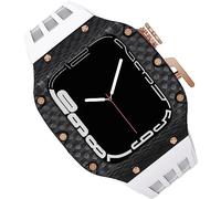 Carbon Fiber Watch Case Fluorine Rubber Strap，For 8/7/6/5/4/SE 44mm 45mm 49mm，Titanium Metal Frame Bumper Sport Waterproof Bands 316L Stainless Steel Clasp