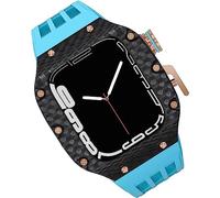 Carbon Fiber Watch Case Fluorine Rubber Strap，For 8/7/6/5/4/SE 44mm 45mm 49mm，Titanium Metal Frame Bumper Sport Waterproof Bands 316L Stainless Steel Clasp