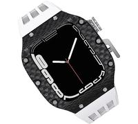 Carbon Fiber Watch Case Fluorine Rubber Strap，For 8/7/6/5/4/SE 44mm 45mm 49mm，Titanium Metal Frame Bumper Sport Waterproof Bands 316L Stainless Steel Clasp