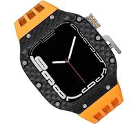 Carbon Fiber Watch Case Fluorine Rubber Strap，For 8/7/6/5/4/SE 44mm 45mm 49mm，Titanium Metal Frame Bumper Sport Waterproof Bands 316L Stainless Steel Clasp
