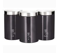 Carbon Pro Juego de 3 Botes Cocina Almacenaje de Acero Inoxidable Resistente, 11 x 17,8 cm, Para Guardar Té, Café y Azúcar, Metallic Line Diseño Moderno, Gris Oscuro/Inox