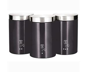 Carbon Pro Juego de 3 Botes Cocina Almacenaje de Acero Inoxidable Resistente, 11 x 17,8 cm, Para Guardar Té, Café y Azúcar, Metallic Line Diseño Moderno, Gris Oscuro/Inox