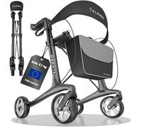 Carbon rollator plegable ligero con asiento, rollator de viaje ultraligero 5,1 kg, ayuda para caminar para personas mayores ajustable en altura 9 posiciones, andador plegable, con bolsa