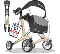 Carbon rollator plegable ligero con asiento, rollator de viaje ultraligero 5,1 kg, ayuda para caminar para personas mayores ajustable en altura 9 posiciones, andador plegable, con bolsa