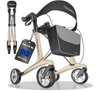 Carbon rollator plegable ligero con asiento, rollator de viaje ultraligero 5,5 kg, ayuda para caminar para personas mayores ajustable en altura 9 posiciones, andador plegable, con bolsa