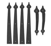 Carbon Steel Garage Door Handle | Weather - Defying Hinge for Sheds/Barn Doors/Cabinets | Decorative Hardware with Twill Design | 16.1x2.0 Inch Hinge, 11.2x1.8 Inch Handle