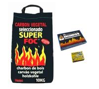 Carbón Vegetal Premium de Encina,Sin Humo, Sin Aditivos, Ideal para Una Barbacoa,1 Cajas 36 Pastillas de Encendido y 1 Caja Cerillas. (10kg)