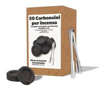 Carbones para incienso 100% naturales. Encendido rápido y duradero, 100/120 minutos, diámetro de 33 mm para casa, rituales religiosos y centros de bienestar, paquetes de 50 y 100 (50 + pinzas)