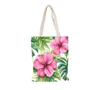 Carbono Tote Bag Flores Rojas Hojas Verdes Tote Bag Canvas, Bolsas de Tela, Reutilizable Bolsa de Lona Impresa de Vintage, Para el Viajes,Compras, Manualidades 35x40cm