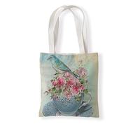 Carbono Tote Bag Pájaro De Flor Rosa Tote Bag Canvas, Bolsas de Tela, Reutilizable Bolsa de Lona Impresa de Vintage, Para el Viajes,Compras, Manualidades 35x40cm
