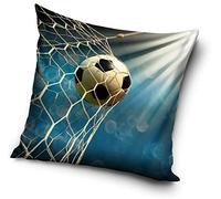 Carbotex Funda de cojín con diseño de fútbol, 40 x 40 cm (cuadrada, blanco y negro, diseño de fútbol, deportiva, red, impresión, 1 unidad)