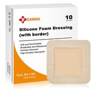 Carbou 10 unids silicona espuma de 10 x 10 cm - con borde adhesivo impermeable central ultra absorbente de espuma (2.5" x 2.5") Apósito cuadrado cuidado de heridas