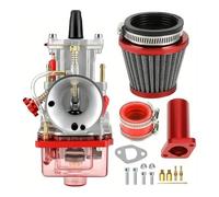 Carburador Generador Accesorios Para Motocicletas Kit Carburador De 24 Mm Con Filtro Aire 212 224 196 200 Para GX200 Para CT200U Para Go Kart(Red)