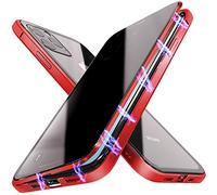 Carcasa Anti-pío para iPhone 11 Pro Max Funda antiespía adsorción magnética 360 Grados Anti-Spy Protección privacidad Vidrio Templado Frontal y Posterior Anti Peep Case Marco de Metal Cover,Rojo