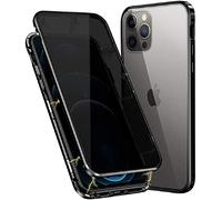 Carcasa Anti-pío para iPhone 12 / iPhone 12 Pro Funda Antiespía Adsorción Magnética 360 Grados Anti-Spy Protección Privacidad Vidrio Templado Frontal y Posterior Anti Peep Case Marco Metal Cover,Negro