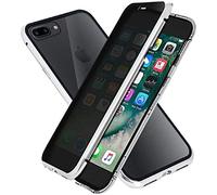 Carcasa Anti-pío para iPhone 7 Plus/ 8 Plus Funda antiespía adsorción magnética 360 Grados Anti-Spy Protección privacidad Vidrio Templado Frontal y Posterior Anti Peep Case Marco de Metal Cover,Plata