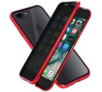 Carcasa Anti-pío para iPhone 7 Plus/ 8 Plus Funda antiespía adsorción magnética 360 Grados Anti-Spy Protección privacidad Vidrio Templado Frontal y Posterior Anti Peep Case Marco de Metal Cover,Rojo