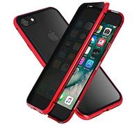 Carcasa Anti-pío para iPhone SE/ 7/8 Funda antiespía adsorción magnética 360 Grados Anti-Spy Protección privacidad Vidrio Templado Frontal y Posterior Anti Peep Case Marco de Metal Bumper Cover,Rojo