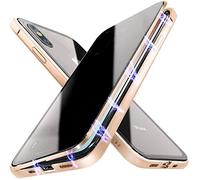 Carcasa Anti-pío para iPhone XS MAX Funda antiespía adsorción magnética 360 Grados Anti-Spy Protección privacidad Vidrio Templado Frontal y Posterior Anti Peep Case Marco de Metal Bumper Cover,Oro