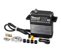 Carcasa de aluminio CNC de 110 kg, engranaje de metal, sin escobillas, servo digital, par grande, alto voltaje 10-15 V con kit de bocina servo para coche RC 1/5, robot RC modelo DIY