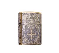 Carcasa de encendedor de queroseno de bronce compatible con Zipo, diseño de cruz religiosa ornamentada, solo funda sin inserto (bronce)
