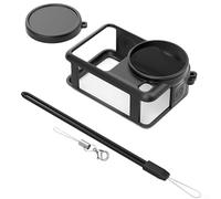 Carcasa de silicona para DJI Action 6 con soporte para correa para el cuello y tapa de lente para mayor portabilidad en escenarios al aire libre (negro)