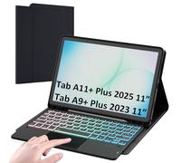 Carcasa de teclado para Samsung Galaxy Tab A11 Plus 2025/A9 Plus 2023 11": teclado retroiluminado de 7 colores para Galaxy Tab A11+/A9+ 5G - Teclado francés inalámbrico desmontable con soporte para