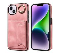 Carcasa de teléfono compatible con iPhone 14 Plus 6,7 pulgadas Wallet Case Leather Protective Case with Card Holder, 360° Rotación Ring Kickstand PU Leather Double Magnetic Clap Shockproof Cover Coque