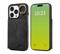 Carcasa de telefono Funda protectora de cuero compatible con iPhone 15 Pro de 6.1 pulgadas, con tarjetero, anillo giratorio de 360°, soporte de cuero sintético, doble cierre magnético, a prueba de gol