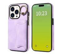 Carcasa de telefono Funda protectora de cuero compatible con iPhone 15 Pro de 6.1 pulgadas, con tarjetero, anillo giratorio de 360°, soporte de cuero sintético, doble cierre magnético, a prueba de gol