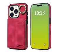 Carcasa de telefono Funda protectora de cuero compatible con iPhone 15 Pro de 6.1 pulgadas, con tarjetero, anillo giratorio de 360°, soporte de cuero sintético, doble cierre magnético, a prueba de gol