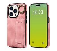 Carcasa de telefono Funda protectora de cuero compatible con iPhone 15 Pro de 6.1 pulgadas, con tarjetero, anillo giratorio de 360°, soporte de cuero sintético, doble cierre magnético, a prueba de gol