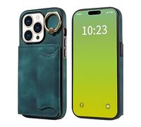 Carcasa de telefono Funda protectora de cuero compatible con iPhone 15 Pro de 6.1 pulgadas, con tarjetero, anillo giratorio de 360°, soporte de cuero sintético, doble cierre magnético, a prueba de gol