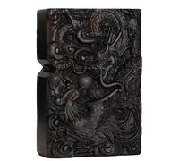 Carcasa exterior tallada de madera negra de ébano natural para kit de inserción Zippo (Dragon Phoenix 2 #)